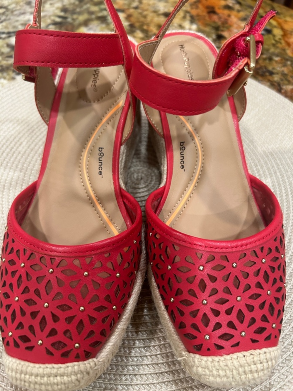 Hush Puppies Red Laser-Cut Espadrille Wedge Sandals